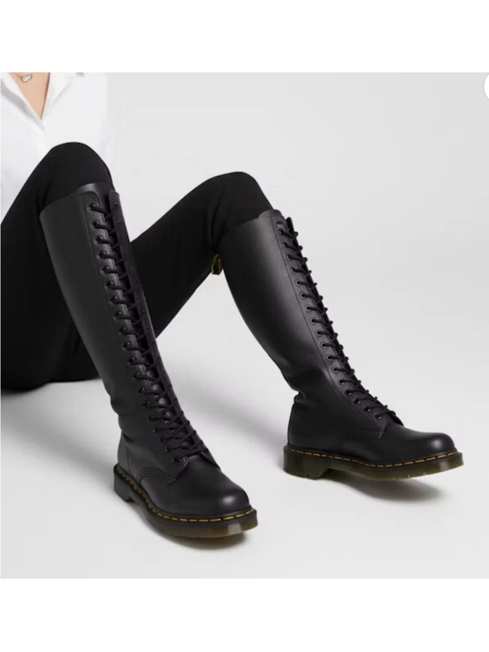 Dr. Martens Made In England Leather Knee High Lace Up Combat/ Goth Boots Size 8